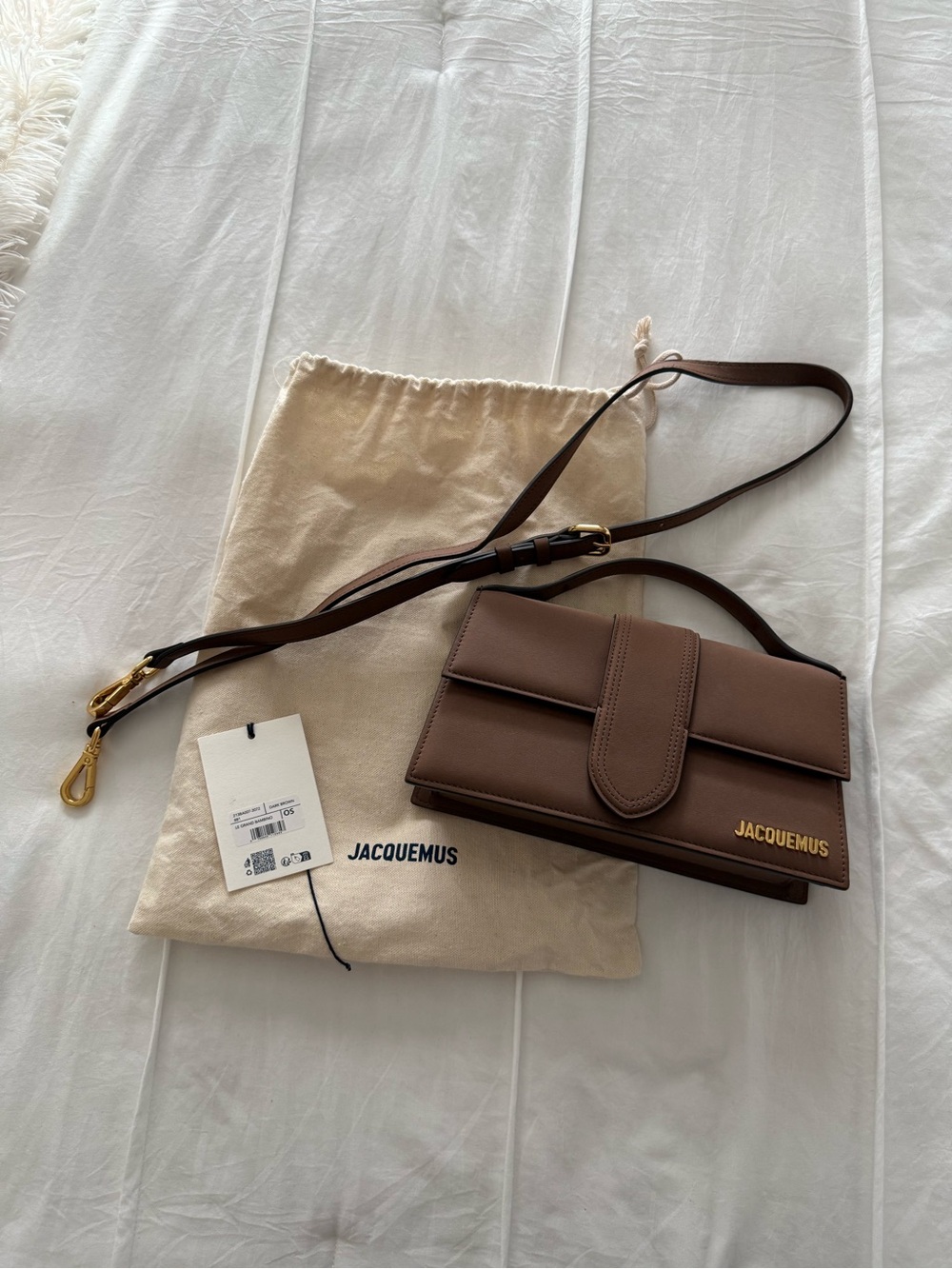 Jacquemus Brown Leather Crossbody Wallet Bag with Gold Logo